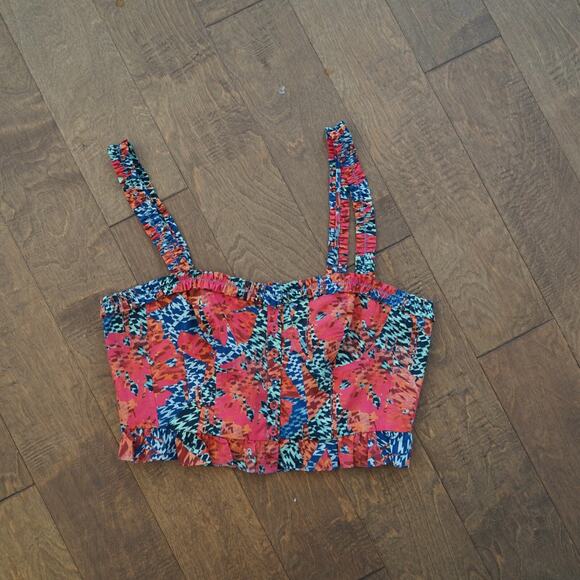 Ulla Johnson Crop Top Womens 12 Multi Alexandra Flamingo Printed Button Detail - Picture 2 of 12